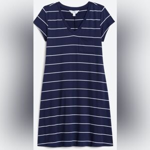 Market & Spruce Short Sleeve V-Neck Striped Allison Knit Shirt Dress